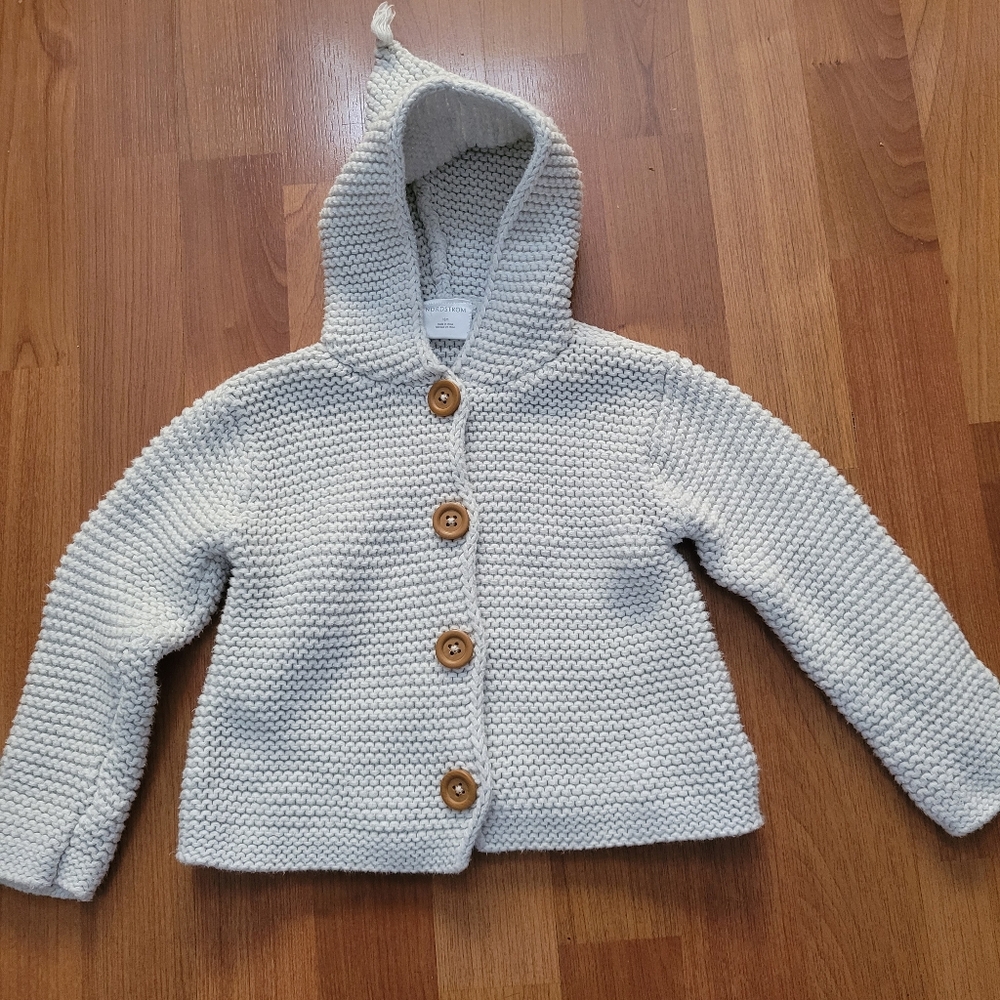 NORDSTROM 100% Organic Cotton Hooded Cardigan Size 18 months Gray Spring Soft